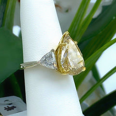 Fancy Brownish Yellow 5.03 Carats Pear Shape Trillions Diamond Engagement Ring