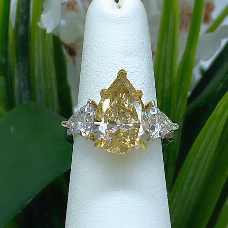 Fancy Brownish Yellow 5.03 Carats Pear Shape Trillions Diamond Engagement Ring