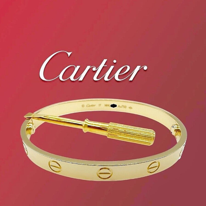 Cartier  Love Bangle Bracelet Size 17 in  18kt Yellow Gold COA Receipt Boxes