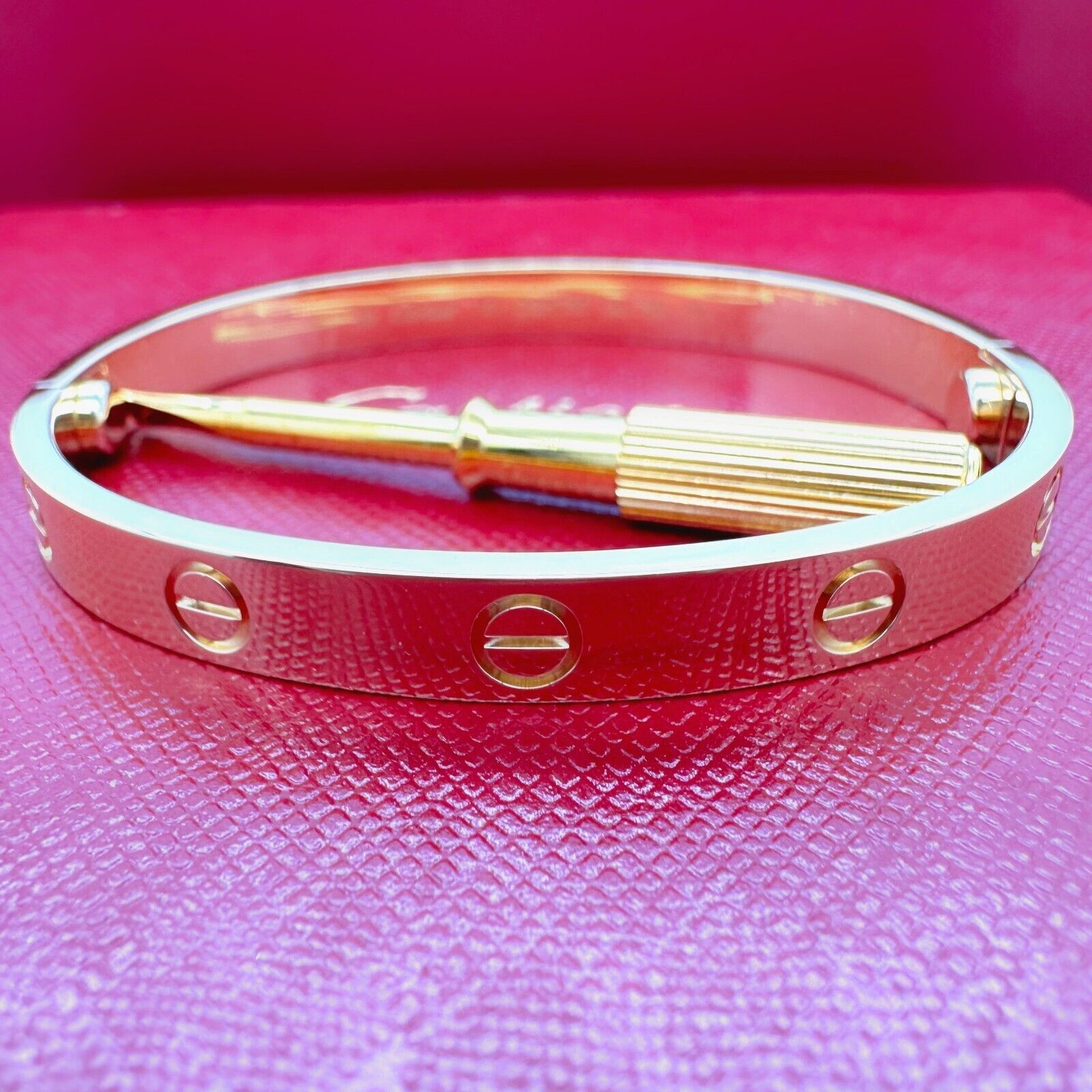 Cartier Love Bangle Bracelet Size 16 in 18kt Yellow Gold Boxes