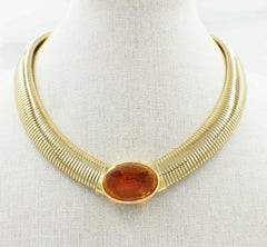 Vintage Cartier Amber Cabochon Collar Necklace 18k Yellow Gold