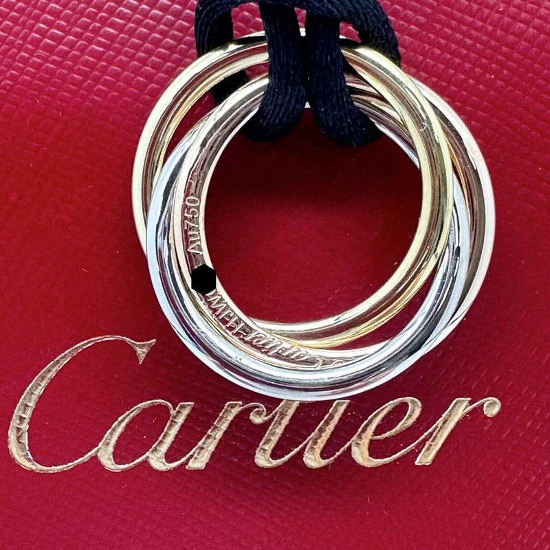 CARTIER Trinity Tri-Color Pendant on Silk Cord 18kt White Yellow Rose Gold