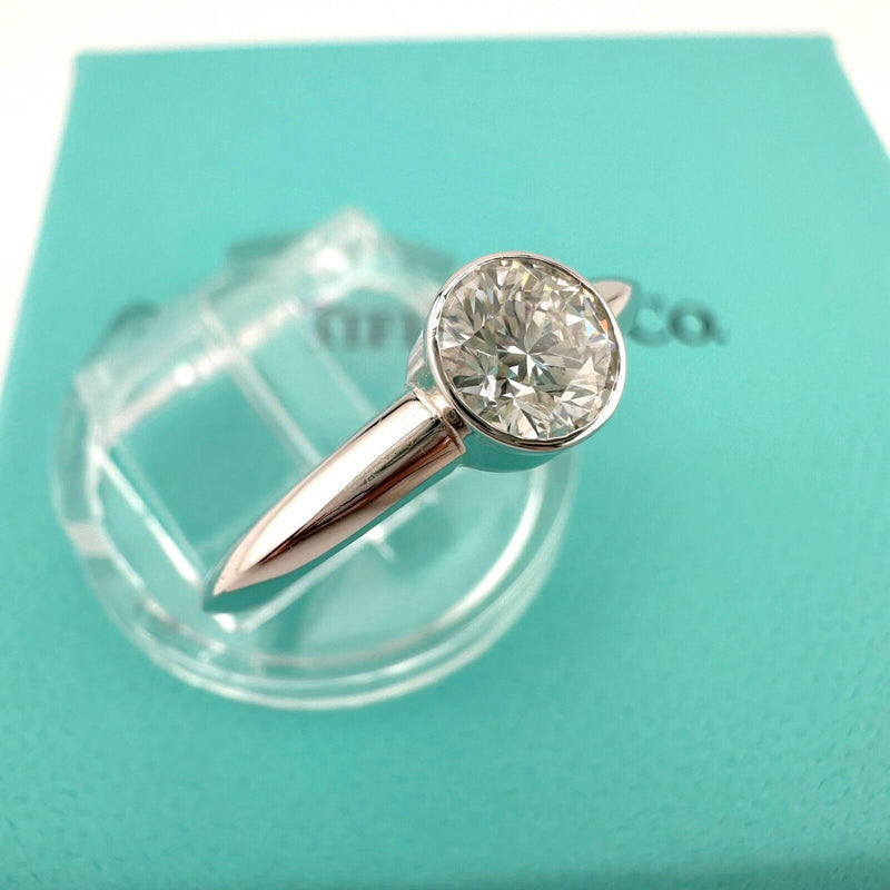 Tiffany & Co Platinum Bezet Diamond Engagement Ring Round 0.57ct F VS1 Bezel Set