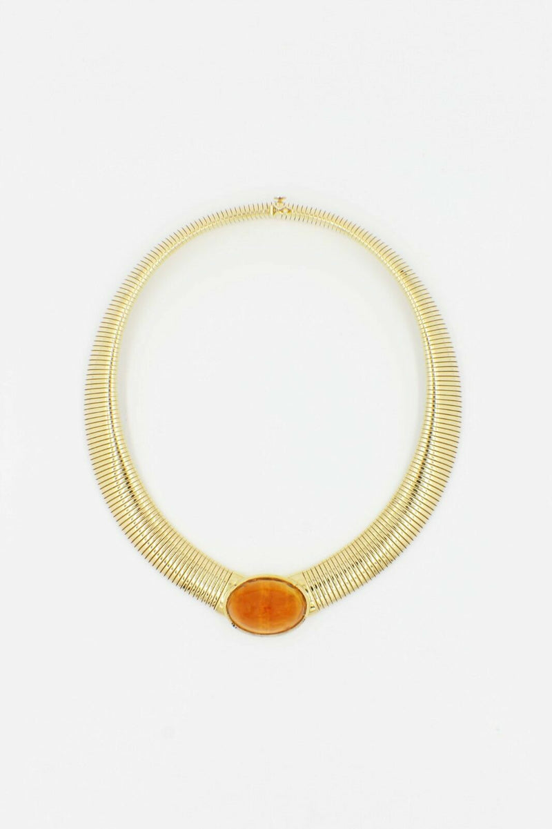 Vintage Cartier Amber Cabochon Collar Necklace 18k Yellow Gold