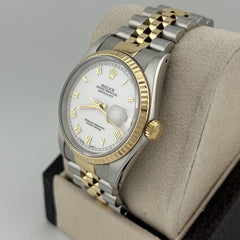 Rolex Datejust 16233 36mm White Roman Dial 18K Yellow Gold Stainless Steel