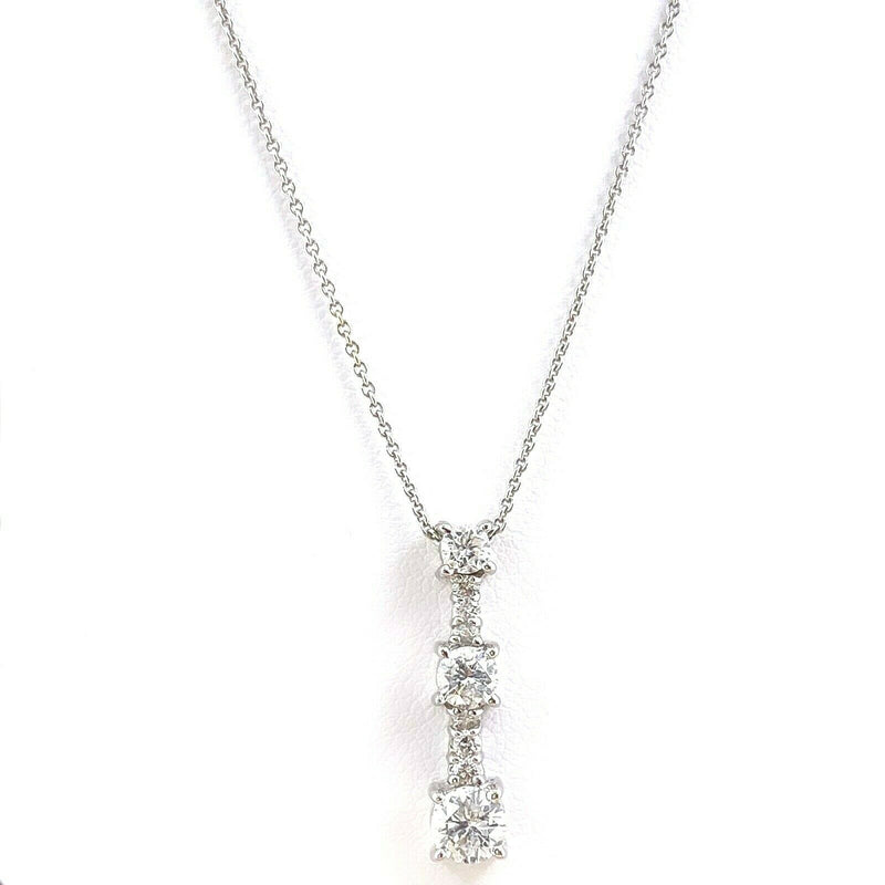 Round Diamond Past Present Future Pendant Necklace 1.00 tcw 18 kt White Gold