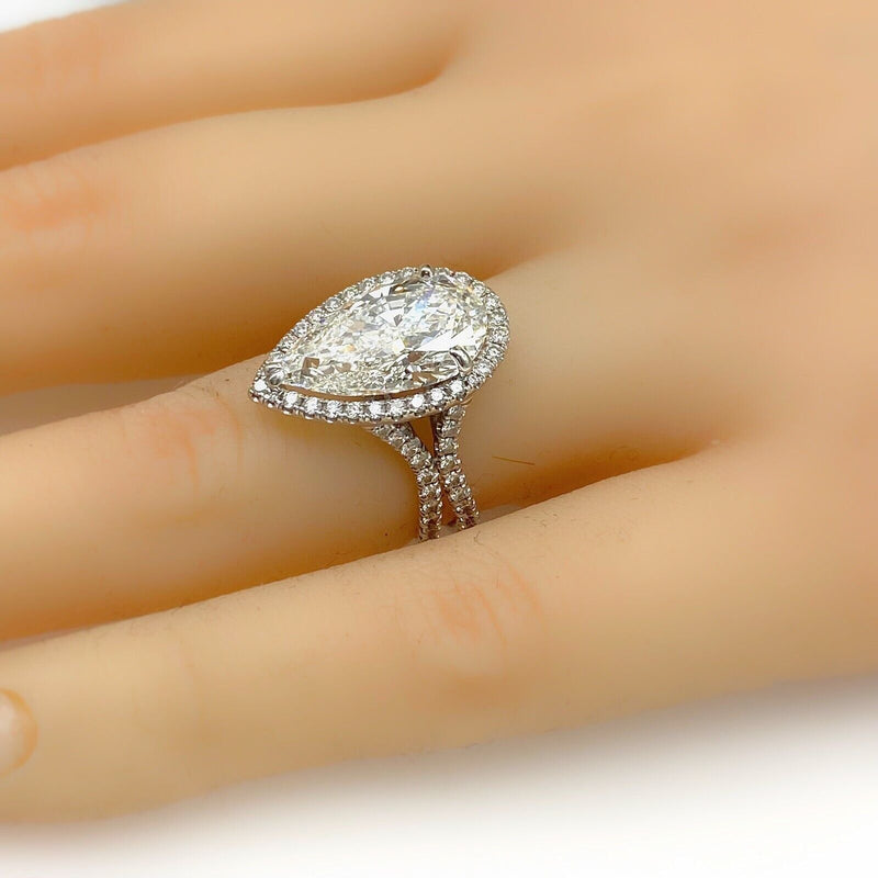 UNEEK Pear Shape Diamond 5.90 tcw Custom Halo Engagement Ring 14kt White Gold