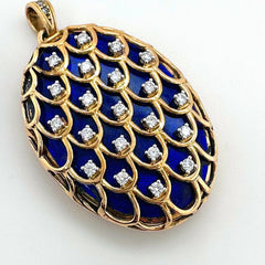Blue Enamel & Diamonds Locket Pendant in 18kt Yellow Gold