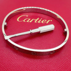 CARTIER LOVE Bracelet 18kt White Gold Full Set Box COA SZ 19
