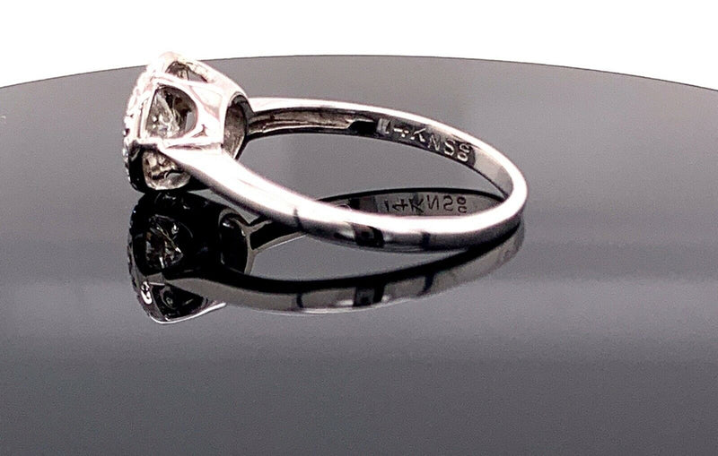 Vintage Diamond Halo Engagement Ring 14K White Gold