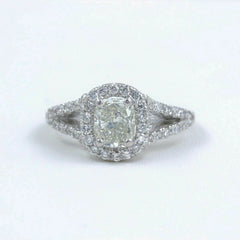 Cushion Halo Diamond Engagement Ring 1.55 tcw 14k White Gold $10,000 Retail