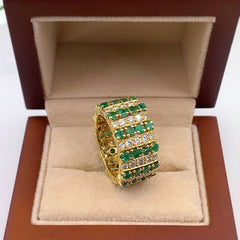 Emerald and Diamond Eternity Cocktail Ring 18K Yellow Gold