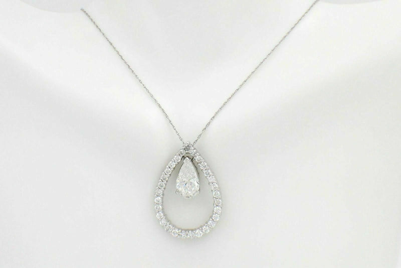 Pear Shape Diamond Pendant Necklace 14K White Gold 3.88 tcw