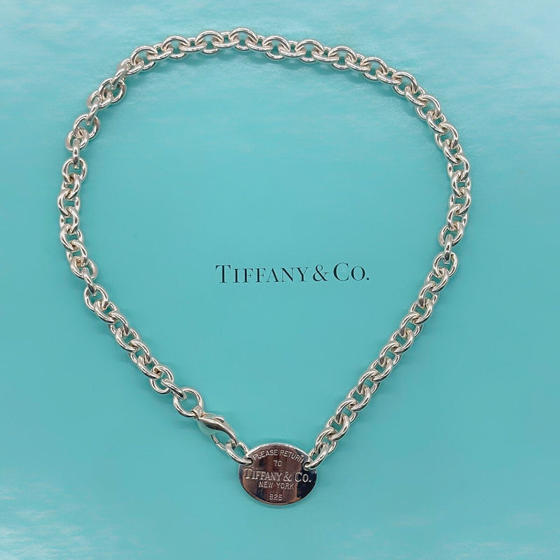 Tiffany & Co. - Please Return To Tiffany & Co. 925 Sterling Silver Oval Tag  Choker Necklace 15.5