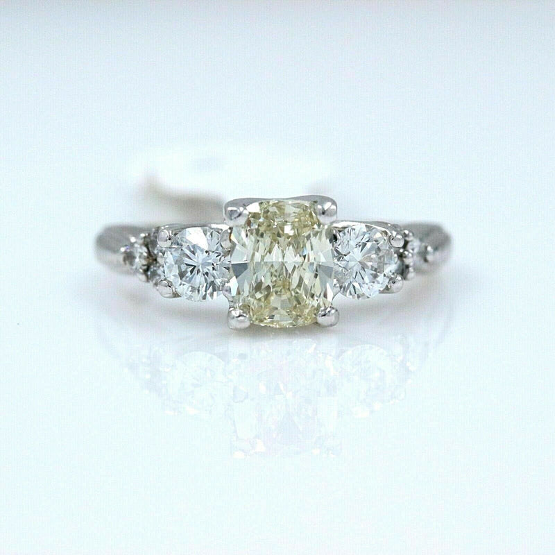 Light Yellow Cushion Diamond Engagement Ring 1.51ct 14k White Gold $12,000 Value