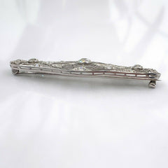 Antique Edwardian Era Platinum Filigree Diamond Bar Pin Brooch 1.85 TCW
