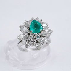 Natural Green Emerald and Diamond Platinum 3.50ctw Ballerina Ring