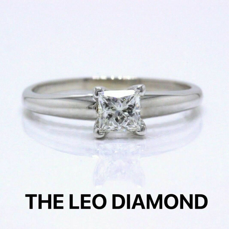 Leo Diamond Engagement Ring Princess 0.50 cts I VS2 14k White Gold $2,999 Retail