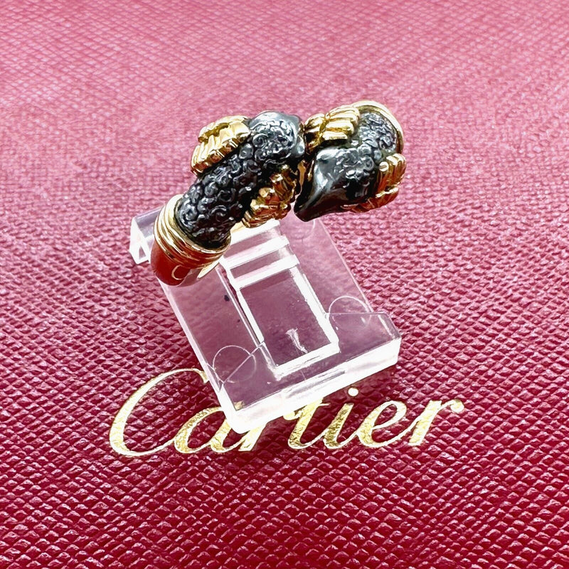 Cartier circa 1990 Silverioum Ram's Head Bypass 18kt Yellow Gold Ring