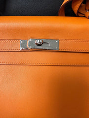 HERMES Kelly Retourne 32 cmm Circa 2005 Orange Veau Swift Palladium Hardware