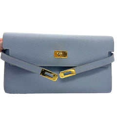 HERMES Epson Kelly Longue Wallet in Blue Lin