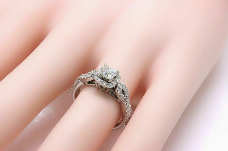 Leo Diamond Engagement Ring Princess 1.22 tcw Twist Band 14k White Gold