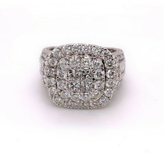 Diamond Halo Cluster 3.50 Carats Cocktail Ring14K White Gold