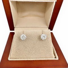 Round Brilliant Diamond Stud Earrings 0.98 tcw in 14kt White Gold GSI Report