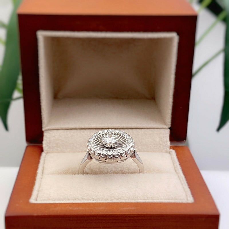 Antique Art Deco Old European 0.70 tcw Diamond Halo Ring 18K White Gold