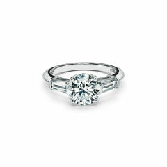 Tiffany & Co Round Diamond with Baguette Side Stones Engagement Ring