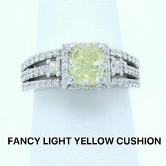 Fancy Yellow Cushion Cut Diamond Engagement Ring 1.96 TCW 14k White Gold