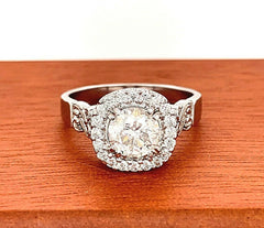 Round Diamond Halo Engagement Ring 1.50 tcw in 18kt White Gold