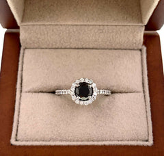 Black Diamond Halo Engagement Ring 1.32 TCW 14K White Gold