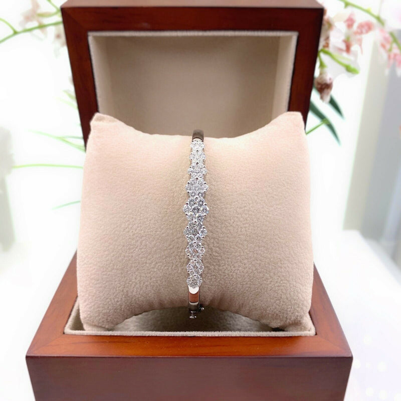 Round Diamond Flower Design Bangle Bracelet 2.00 tcw 14kt White Gold