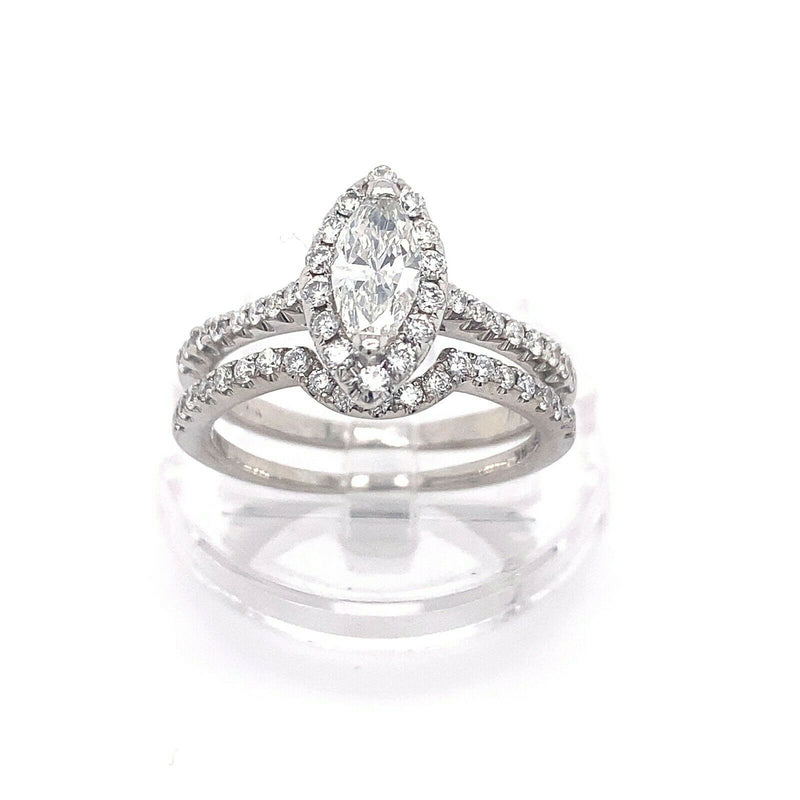 Marquise Diamond 1.46 tcw Halo Design Engagement Ring and Diamond Band Set 14K