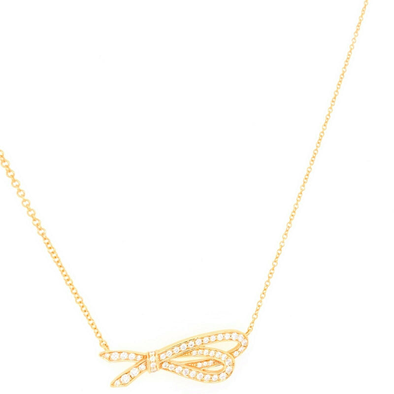 Tiffany & Co. Rose Gold Diamond Bow Pendant 18K