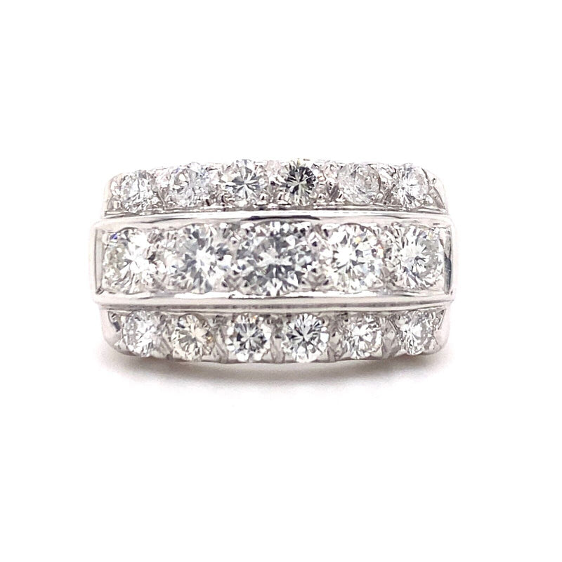 Vintage Design Round Diamonds 1.50 tcw Three Row Band Ring 14kt White Gold