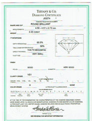 Tiffany & Co Round Brilliant Diamond 0.33 ct H VS1 Solitair Plat Engagement Ring