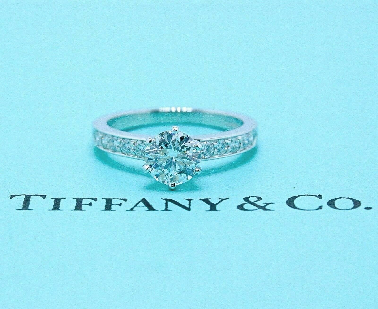 Tiffany Co Platinum Diamond Engagement Ring Bead Set tcw F