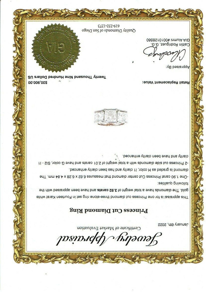Three-Stone Princess Diamond 3.92 tcw Clarity Enhanced Engagement Ring 14kt WG