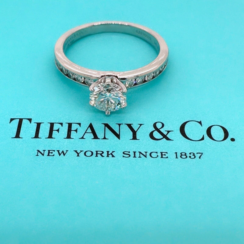 TIFFANY & CO. Round Diamond 0.80 tcw Channel Set Band Engagement Ring Platinum