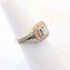 Princess Diamond Double Halo 1.00 tcw Engagement Ring 14kt White and Rose Gold