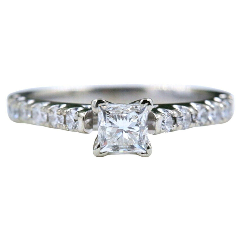 Princess Diamond Engagement Ring with Diamond Band 1.00 tcw 14k White Gold