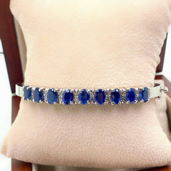 Sapphire and Diamond Bangle Bracelet 6.70 TCW 14K White Gold