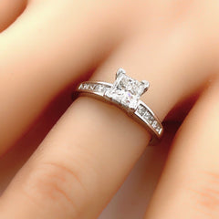 Princess Cut Diamond Engagement Ring with Diamond Band EGL USA 14kt White Gold