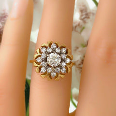 Antique Old Mine Cut Floral Diamond Ring 0.85 tcw in 18k Yellow Gold