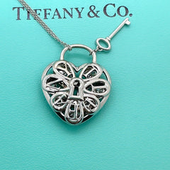 Tiffany & Co.  Large Filigree Heart Key Diamond Pendant Necklace 18kt White Gold