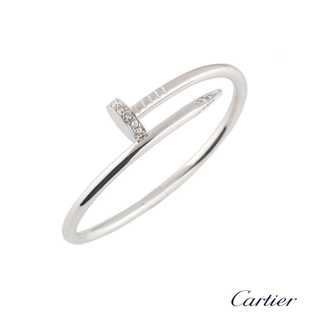 Cartier 18k White Gold Juste Un Clou Diamonds Bracelet Size 16 –  GoldenBrightJeweler