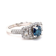 Fancy Deep Blue Enhanced Round Diamond Engagement Ring 1.86 tcw 14kt WG COA