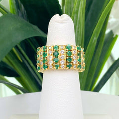 Emerald and Diamond Eternity Cocktail Ring 18K Yellow Gold